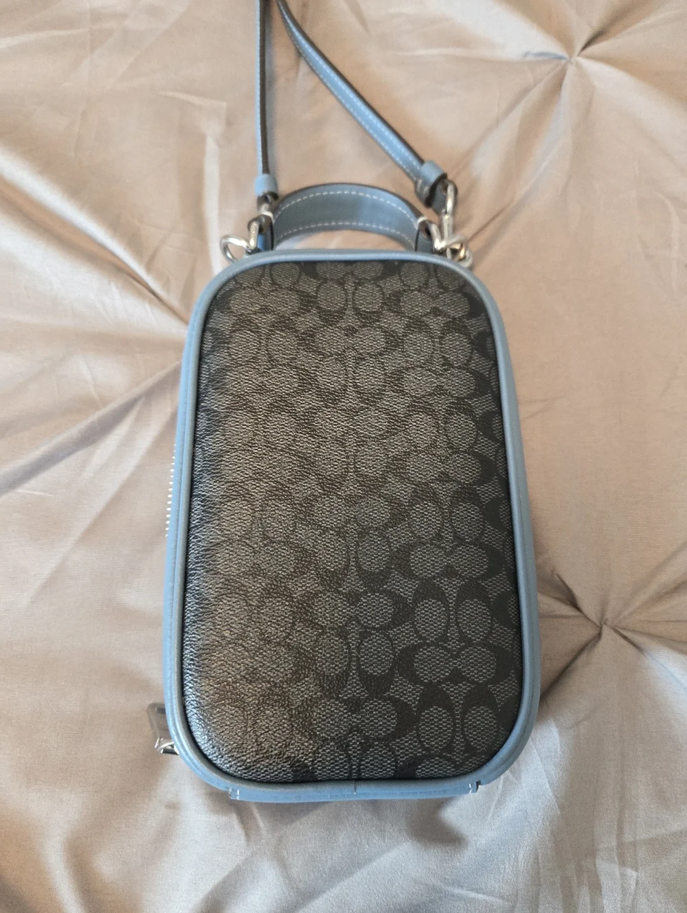 Coach Black Crossbody Phone Pouch with Blue Trim - Picture 3 of 6